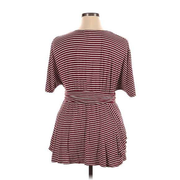 Kiyonna Top Promenade Style 1X Maroon Red White Stripes Flutter Sleeves V Neck - Picture 3 of 6